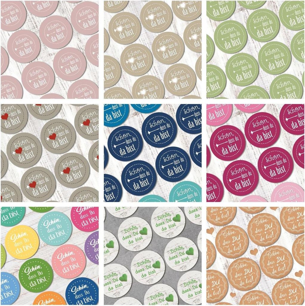 Logbuch-Verlag Aufkleber Set 9 x 24 Sticker SCHÖN DASS DU DA BIST bunt Herz DIY Verpackung Etiketten selbstklebend rund Gastgeschenk Give-Away Hoc...