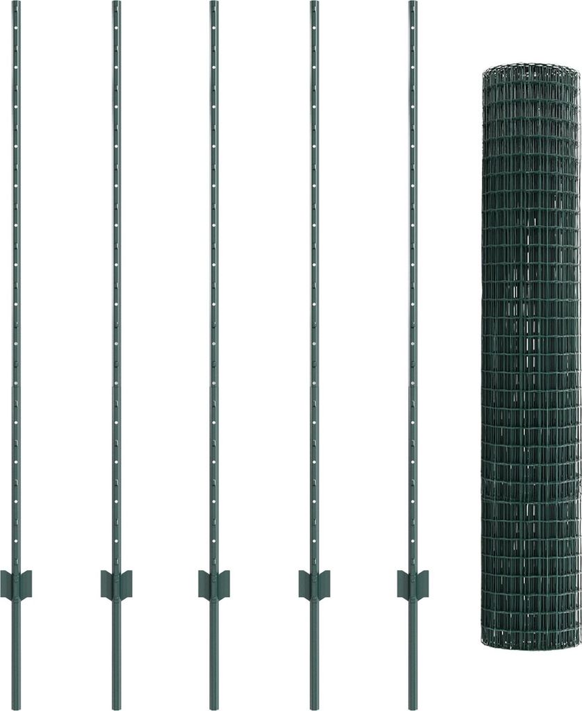 Möbel Euro Zaun mit 5 U Pfosten Grün 1,4x10 m Stahl - Zaunzubehör 3336001