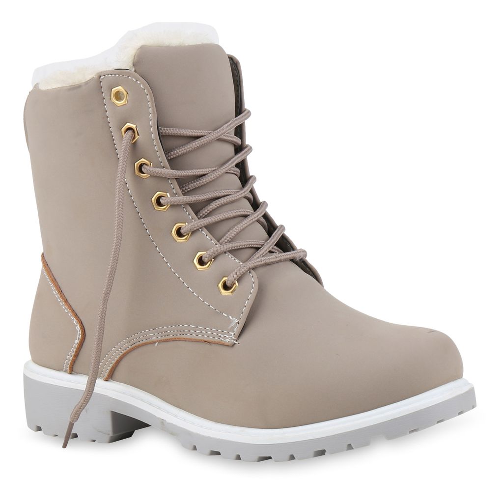 Damen Stiefeletten Worker Boots Gefütterte Outdoor Schuhe Profil 825131 Trendy