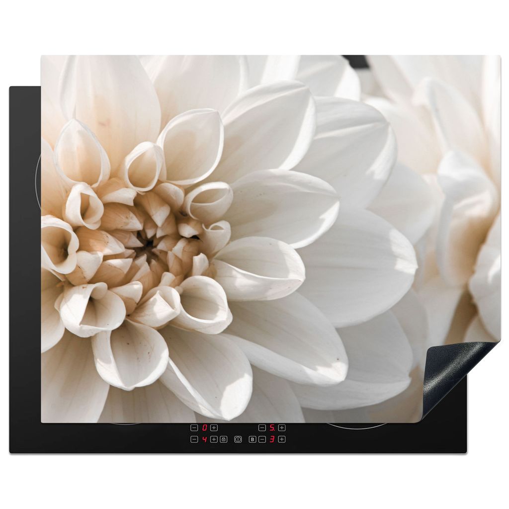 KitchenYeah Herdabdeckplatte Blumen - Weiß - Natur , 65x52cm, Küche Deko, Glaskeramikkochfeld Herdabdeckung, Abdeckplatte fùr Kochfeld
