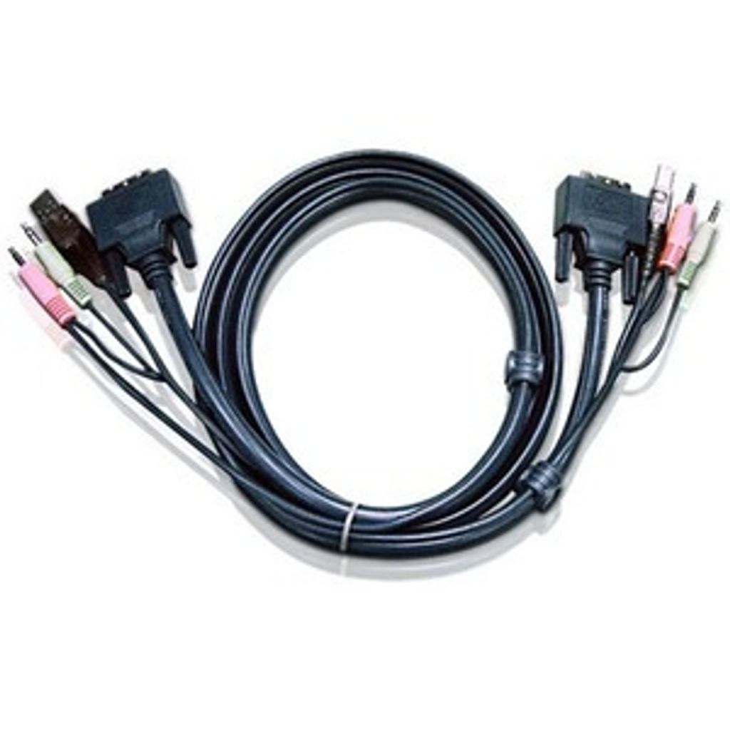 ATEN USB-DVI-D-Single-Link-KVM-Kabel, 1,8 m, 1,8 m, DVI-D, Schwarz, DVI-D, USB A, 2 x 3.5mm, DVI-D, USB B, 2 x 3.5mm, Männlich