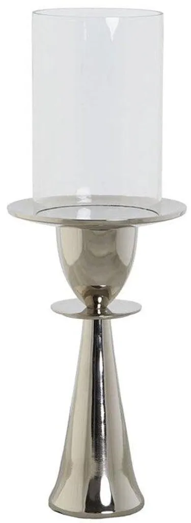 Bougeoir argenté sécurisé avec verre 14 cm - Aluminium anti-courant d'air