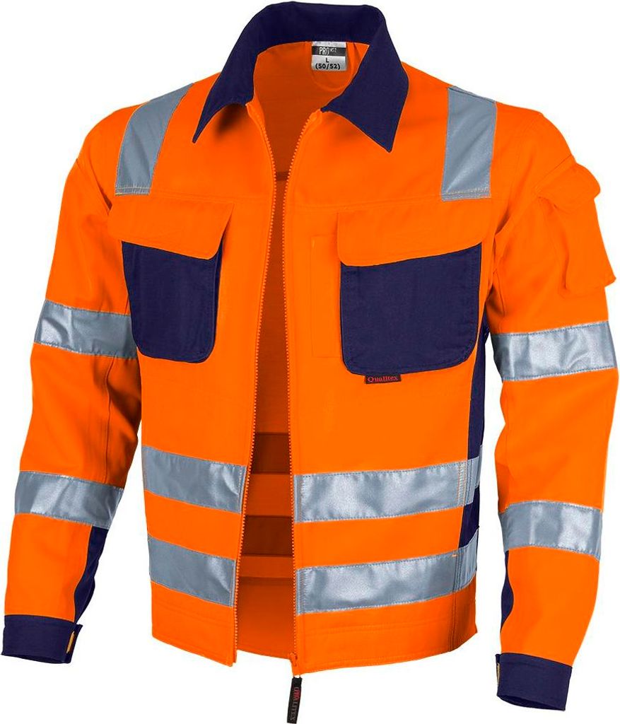Qualitex Arbeitsjacke - reflektierende PROfessionals Warnschutz-Bundjacke (faserverstätkt) - in Farbe: warnorange/marine - Herren: S - Damen: 38