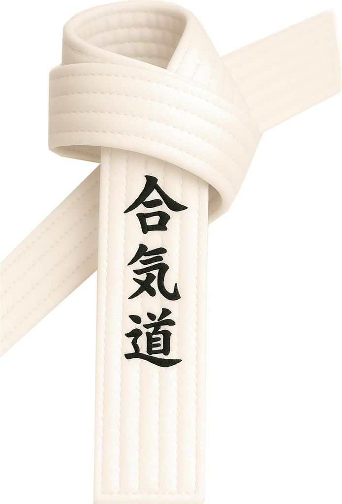 Aikidogürtel Weiß bestickt - Aikido Schriftzeichen japanisch - Weißgurt mit Kanji Bestickung - 300 cm Länge