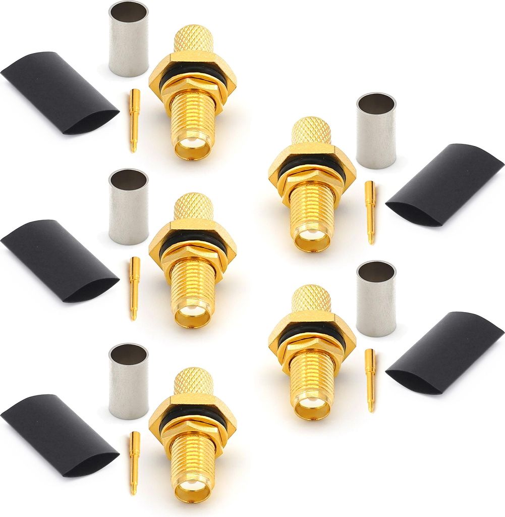 RP-SMA Buchse LMR240 LMR-240 RG59U RG8X RG-8X HF-Koaxialkabelstecker vergoldet (5er-Pack)