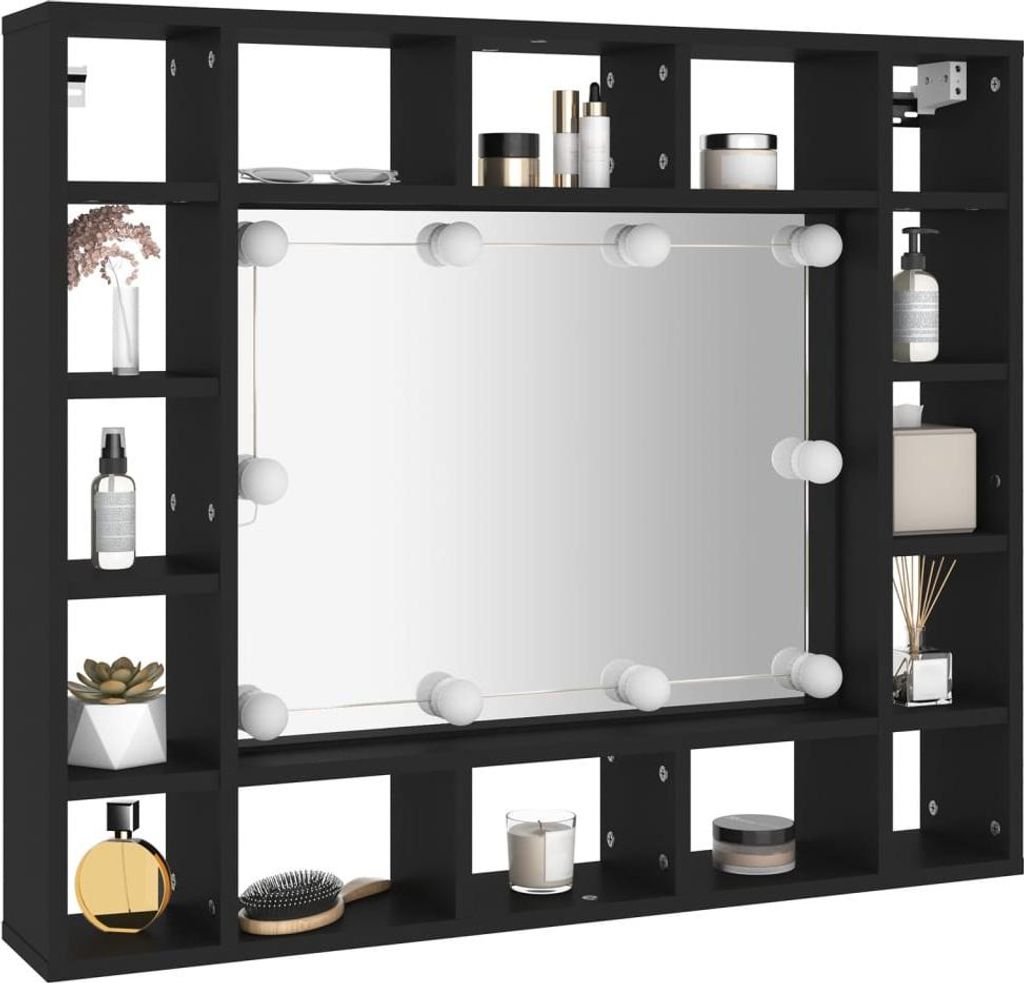 vidaXL LED-Spiegelschrank Schwarz 91x15x76,5 cm