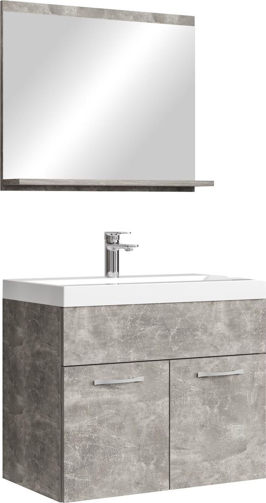 Badplaats Badmöbel Komplettset Montreal 02 60 x 35 cm Beton Grau - Badezimmermöbel mit Waschbecken und Spiegel