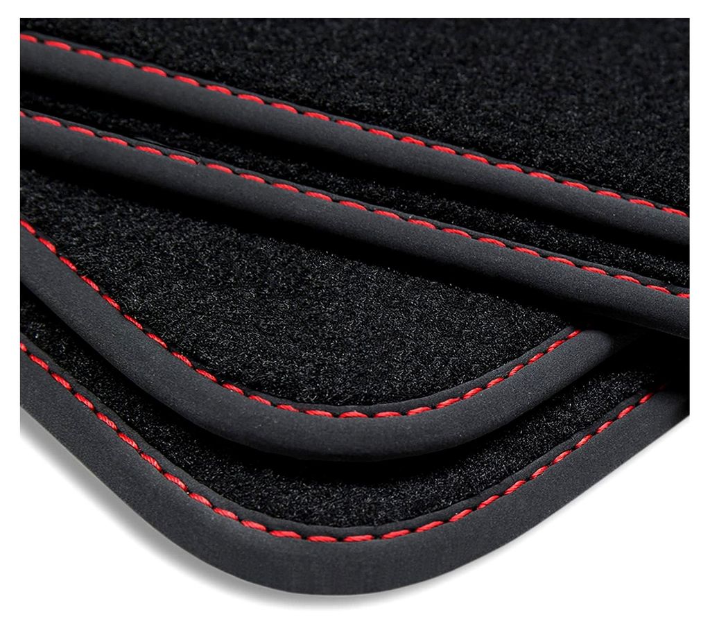 Velours Fußmatten für Skoda Kodiaq 2017-2023 mit Trittschutz für die Fahrermatte, Naht: Rot