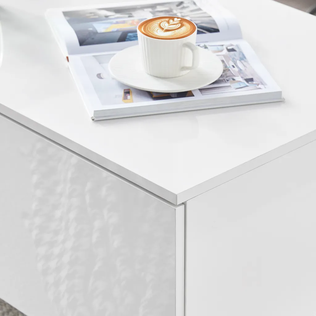 Table Basse Blanche Brillante 100cm dotée de 4 Tiroirs Coulissants - 4