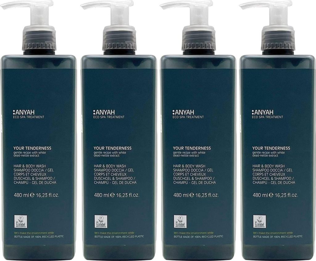 Gel douche & shampooing ANYAH 2 en 1 4 × 480 ml - vegan, Image du produit 