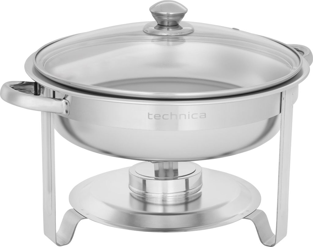 TECHNICA Speisenwärmerrund 3,5L mit Glasdeckel – Chafing dish Für buffet & Events – Professioneller Speisenwärmer aus Edelstahl – Wärmebe...