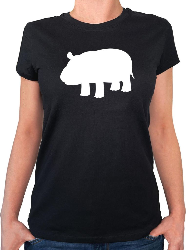 Huuraa Damen T-Shirt Nilpferd Silhouette L Black Bio Baumwolle Fairtrade Damenshirt Geschenkidee