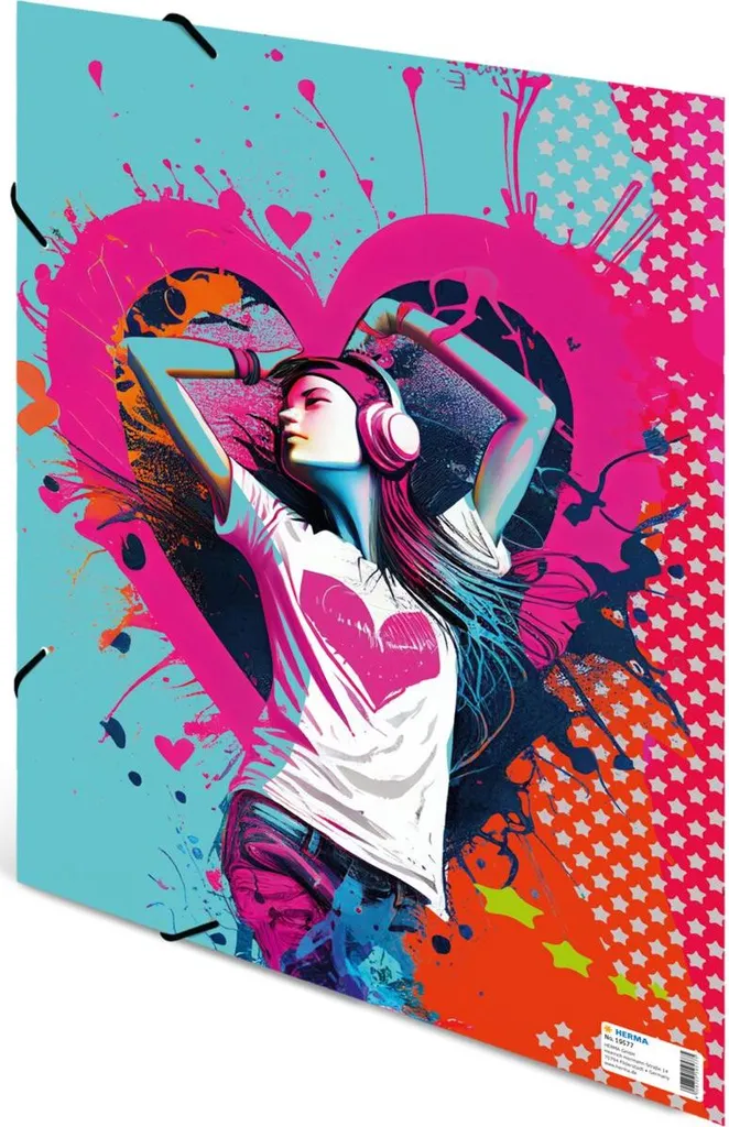 Classeurs A3 « Music Girl » en carton, Dos large, 3 pièces pour bureau