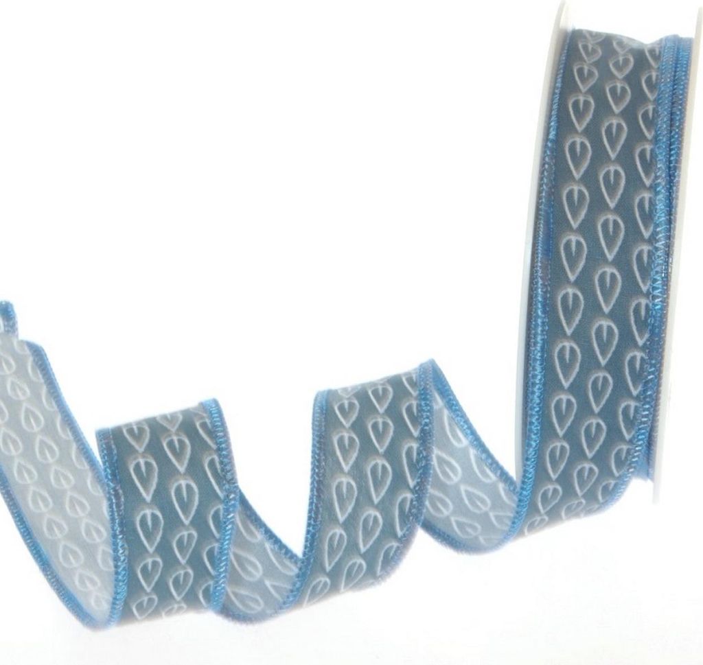 Dekoband Sommer/Herbst - Leaves - 25mm - 10m - col. 907 taubenblau - 6340-25-10-907