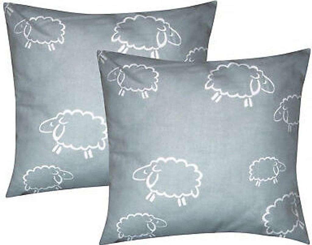 Baumwoll Renforcé Kissenbezug - 2er Set in 40x40cm - Schafe Lämmer Tiere - Kopfkissen-Bezug, Kissenhülle, Doppelpack, Dekokissenbezug - 100% Bau...