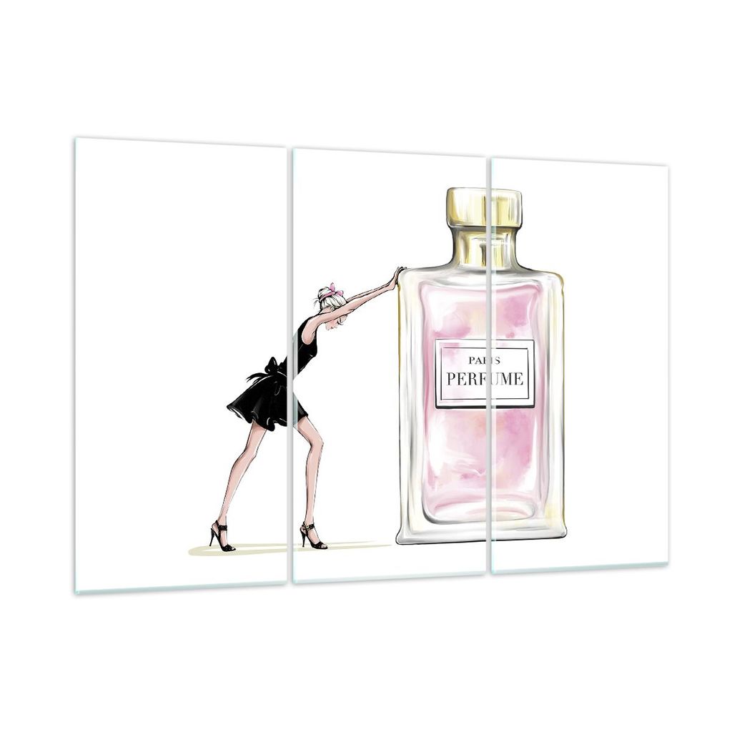 Bilder auf glas - 3 Teile - Mode Frau Parfüm - 105x70cm - Glasbilder - Wandbilder - Bilder - zum Aufhängen bereit - Wanddekoration aus Glas - Gla...