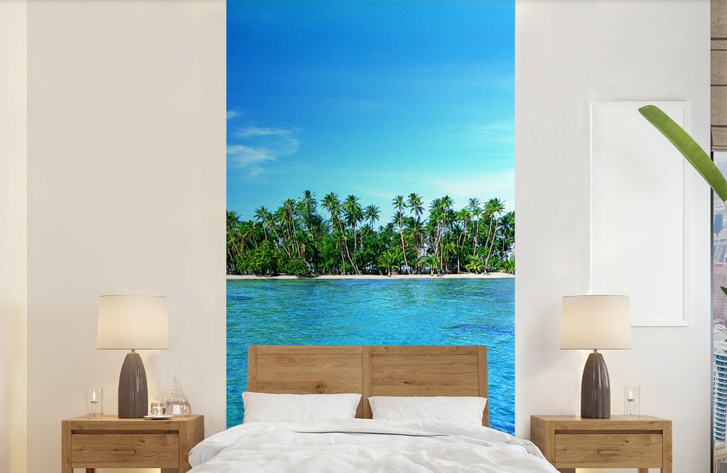 MuchoWow Fototapete für Wohnzimmer oder Schlafzimmer Wandtapete Vinyl Motivtapete Insel - Tropen - Meer - 120x240 cm - Hintergrundbild