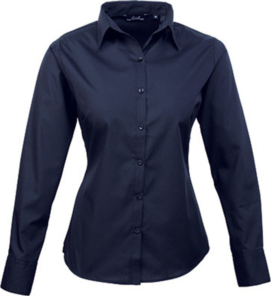 Premier Workwear Baumwolle Classics Popeline Bluse langarm Produktbild 