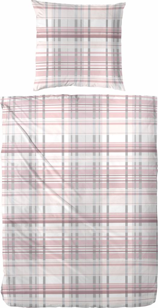 Primera Edelflanell Bettwäsche 155x220 Streifen Karo rosa silber weiß 174146-22