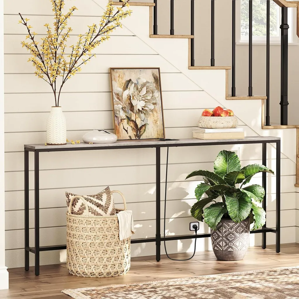 Console longue 200 cm pour salon avec recharge USB - Meuble Gain de place