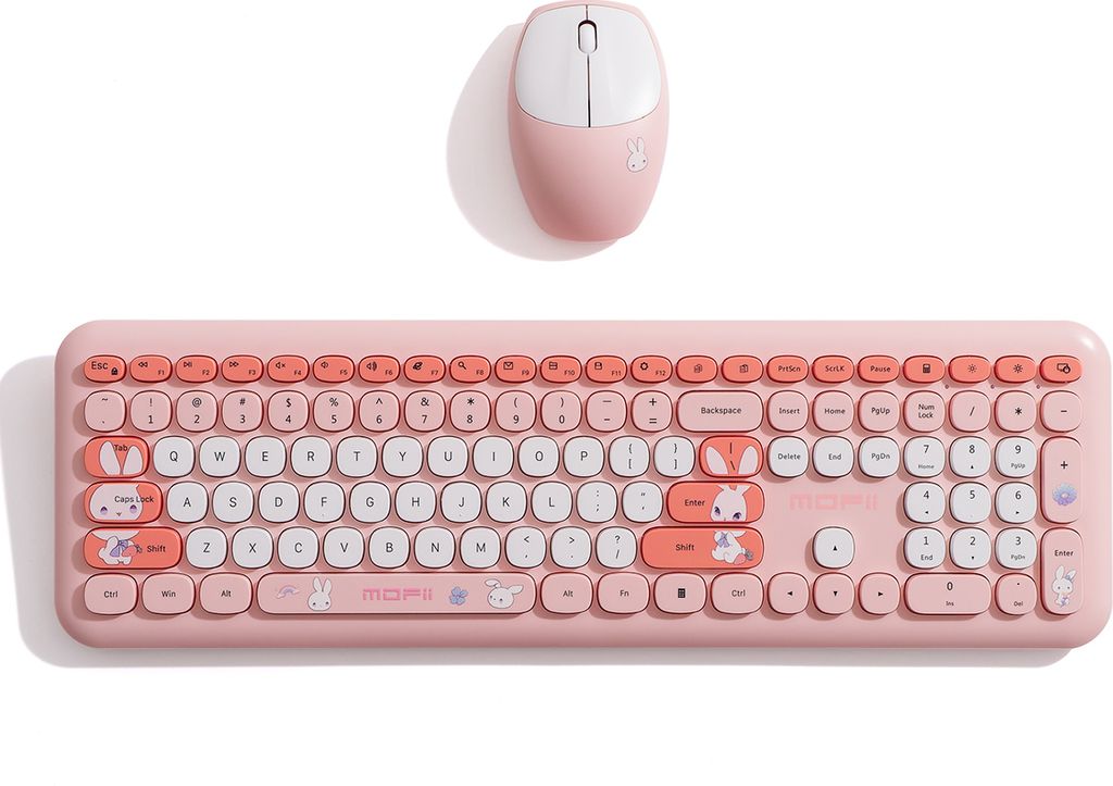 MOFII Kabellos Tastatur und Maus Set, ultradünn 110 Tasten, volle Größe, 2,4 GHz, 1200 Bewegungsgeschwindigkeit - Rosa Mischfarbe