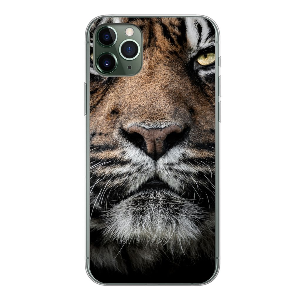 MuchoWow Handyhülle Schutzhülle Hülle für iPhone 11 Pro Max Tiger - Nahaufnahme - Tier Silikon Softcase Handy Hülle - Schutz