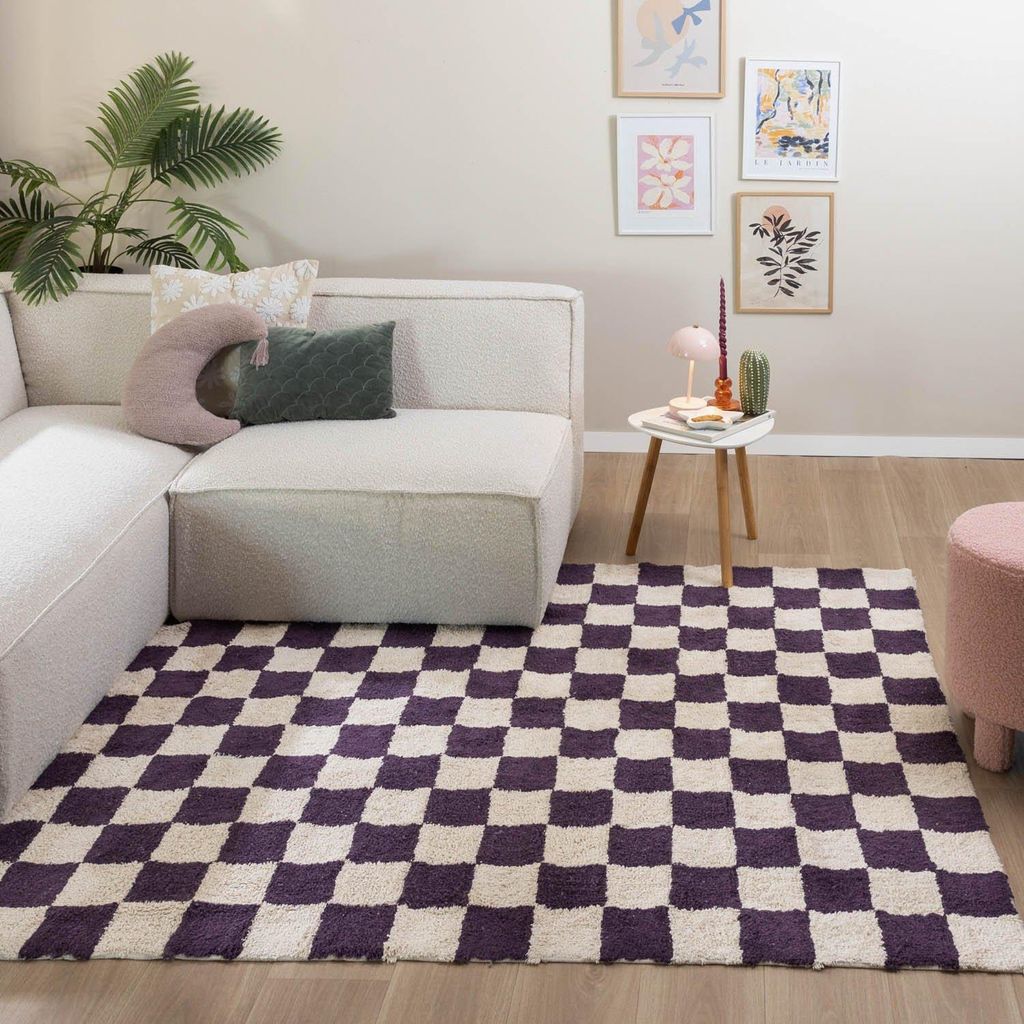 Volero - Retro Teppich - Gambit Violett Weiß - 120x170 cm - Produktbild 