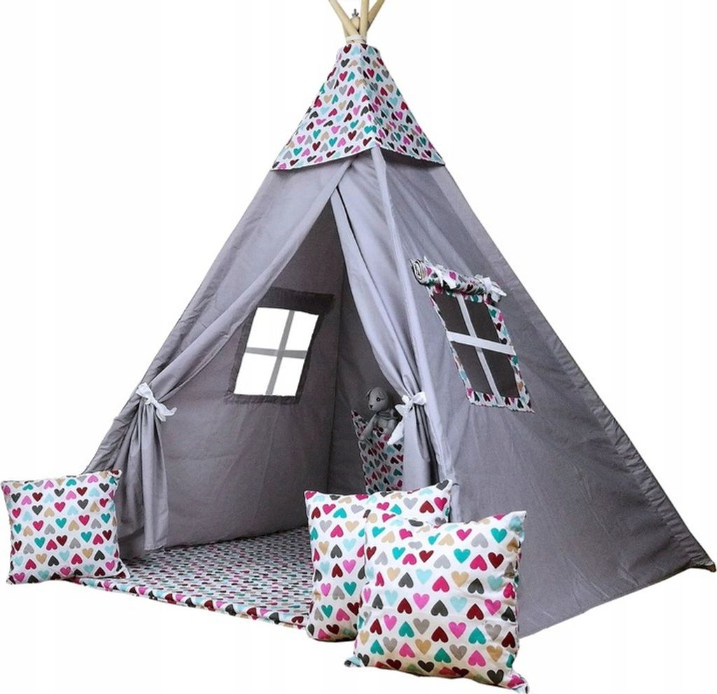 Schönes Kinder Spielzelt TIPI SET Teepee zelt Tippi Bodenmatte mit Zubehör Kissen für Junge oder Mädchen Geschenk Idee