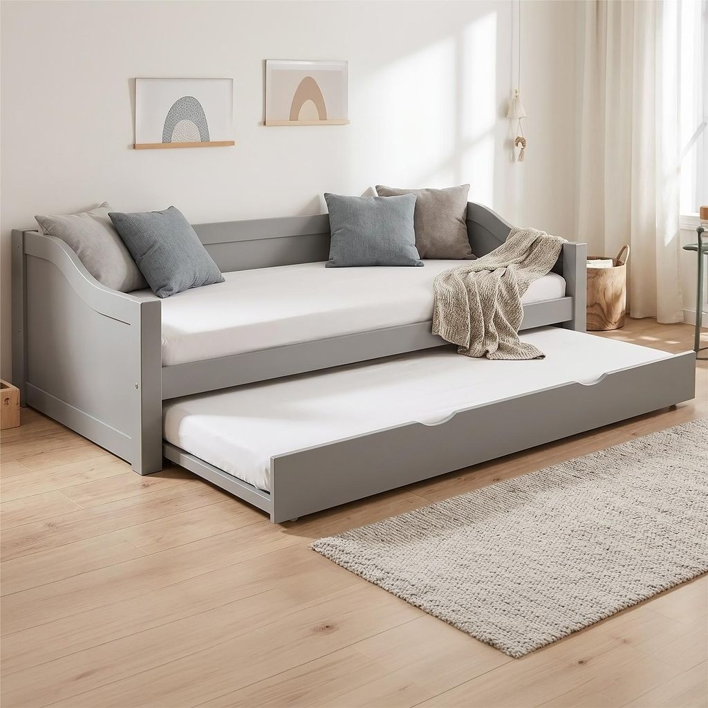 Homestyle4u Ausziehbett 90x200 mit Lattenrost Holzbett Produktbild 