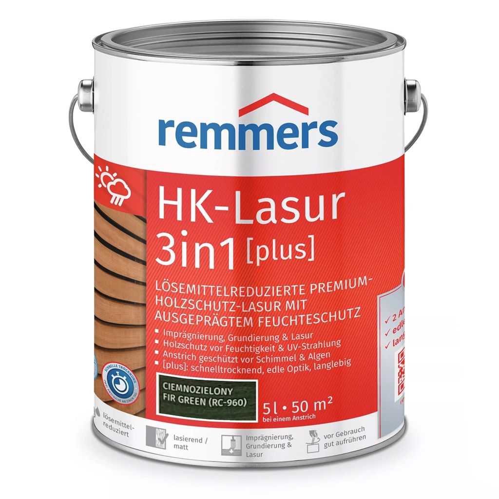 Remmers HK-Lasur 3in1 Plus Tannengrün 5 L – Holzschutzlasur Produktbild 