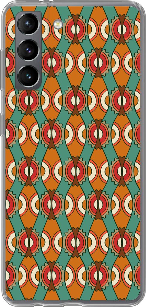MuchoWow Handyhülle Schutzhülle Hülle für Telefoonhoesje Samsung Galaxy S21 Design - Retro - Orange - Abstrakt Silikon Softcase Handy Hülle ...