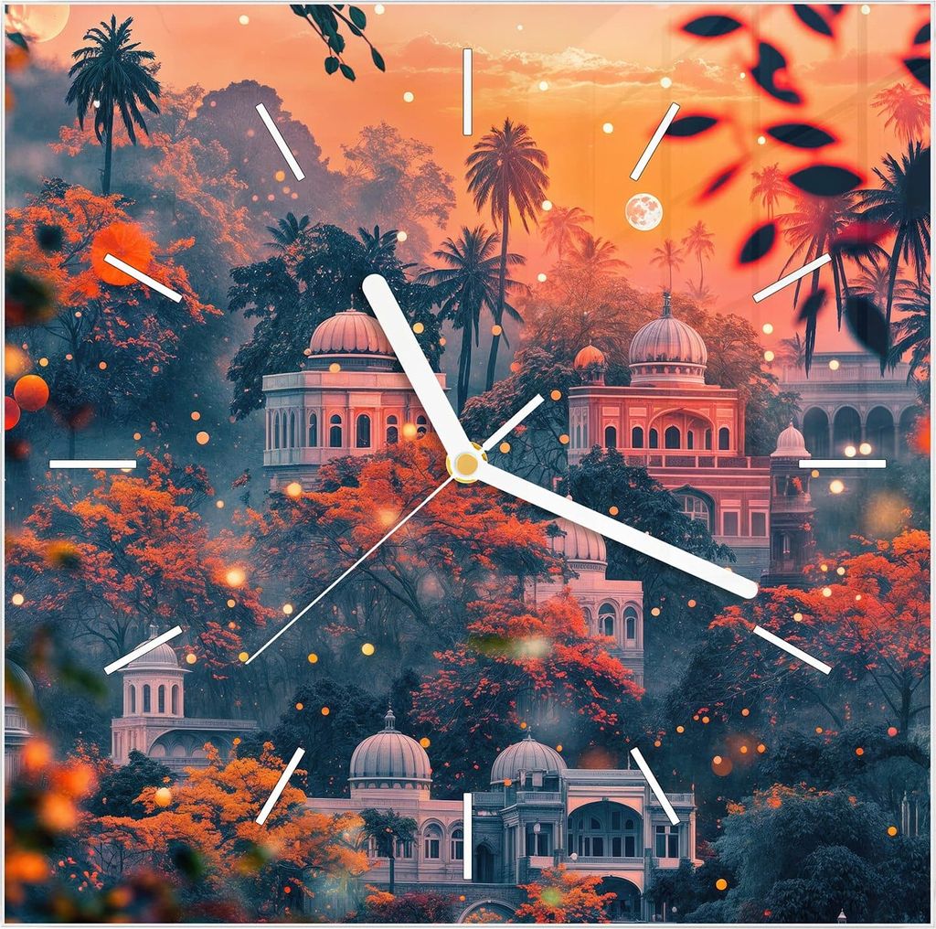 Wanduhr aus Glas mit Motiv Traumhafter Tempel- 30 x 30 cm - inkl. Aufhängesystem