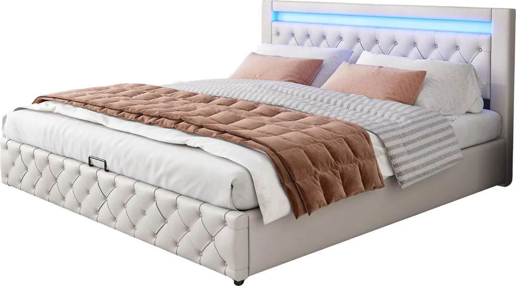 Lit 160x200 cm blanc avec coffre pour optimiser l'espace et le rangement - 11