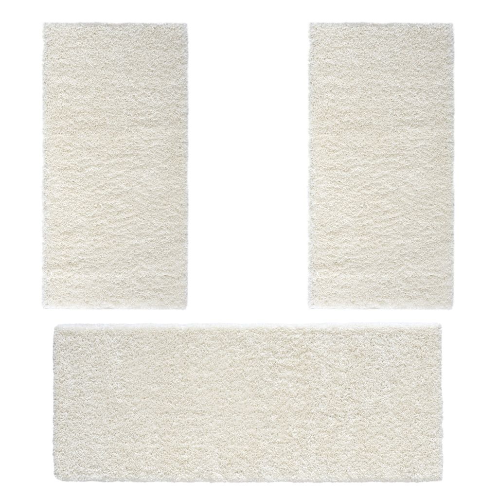 MY-RUG Shaggy Star Bettumrandung Hochflor 3 teilig, Läufer, Schlafzimmer, weiß, 200x80