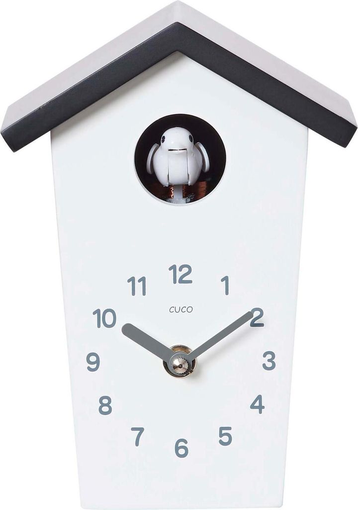 Cuco Clock Mini Kuckucksuhr HOCHHAUS 17,0 × 12,4 × 9,0cm, Wanduhr, Moderne Schwarzwalduhr, Wanduhr mit Nachtruhefunktion, Kuckucksruf Vogelstimme...