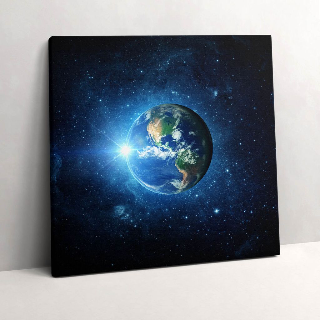 NASA - Earth, galaxy and sun – Leinwandbild Wandbild – Produktbild 