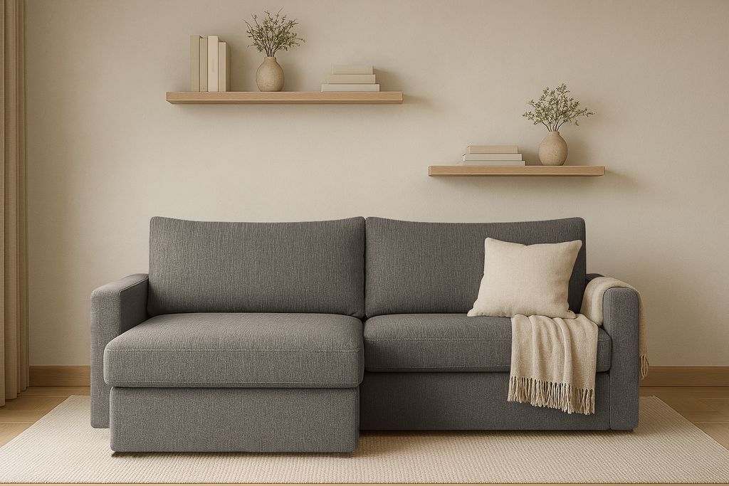 Kaiser Möbel Ecksofa mit Schlaffunktion und Bettzeugablage LUBEKA, Stoff Faro Dunkelgrau Links