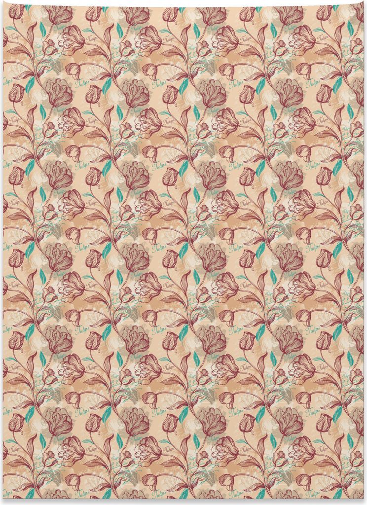 Abakuhaus Romantisch Wandteppich, Kunstvolle Tulip Pattern aus Weiches Mikrofaser Stoff Kein Verblassen Klare Farben Waschbar, 110 x 150 cm, Pfirsi...