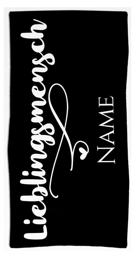 Badetuch mit Wunschname - Personalisiertes Handtuch - Geschenk für Familie und Freunde | 140 x 70 cm, schwarz