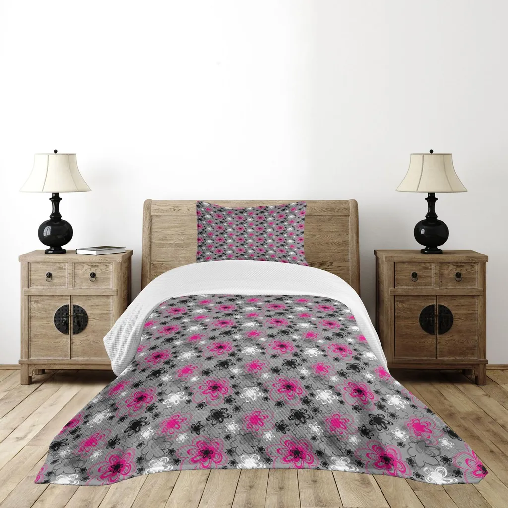 ABAKUHAUS Copriletto Floreale Vintage 170x220 | Nero Rosa Grigio
