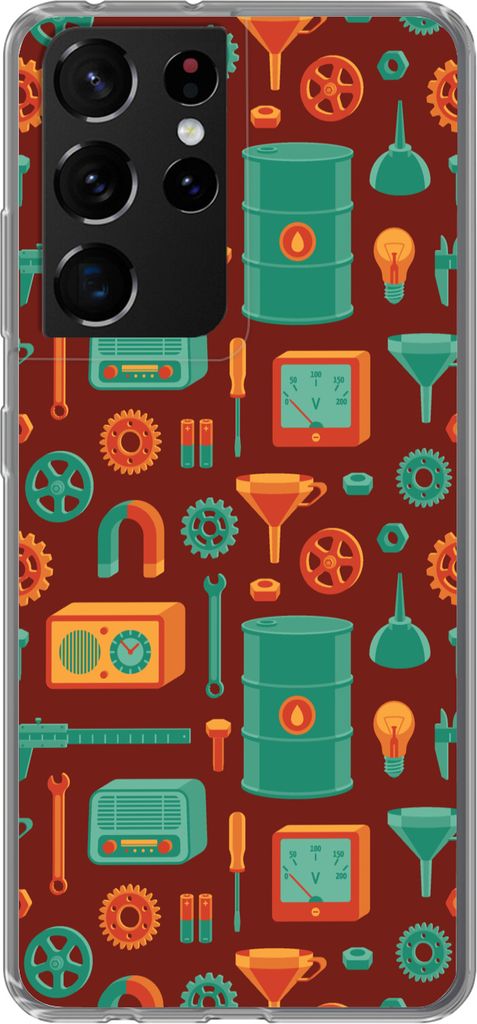 MuchoWow Handyhülle Schutzhülle Hülle für Telefoonhoesje Samsung Galaxy S21 Ultra Muster - Retro - Werkzeuge Silikon Softcase Handy Hülle - ...
