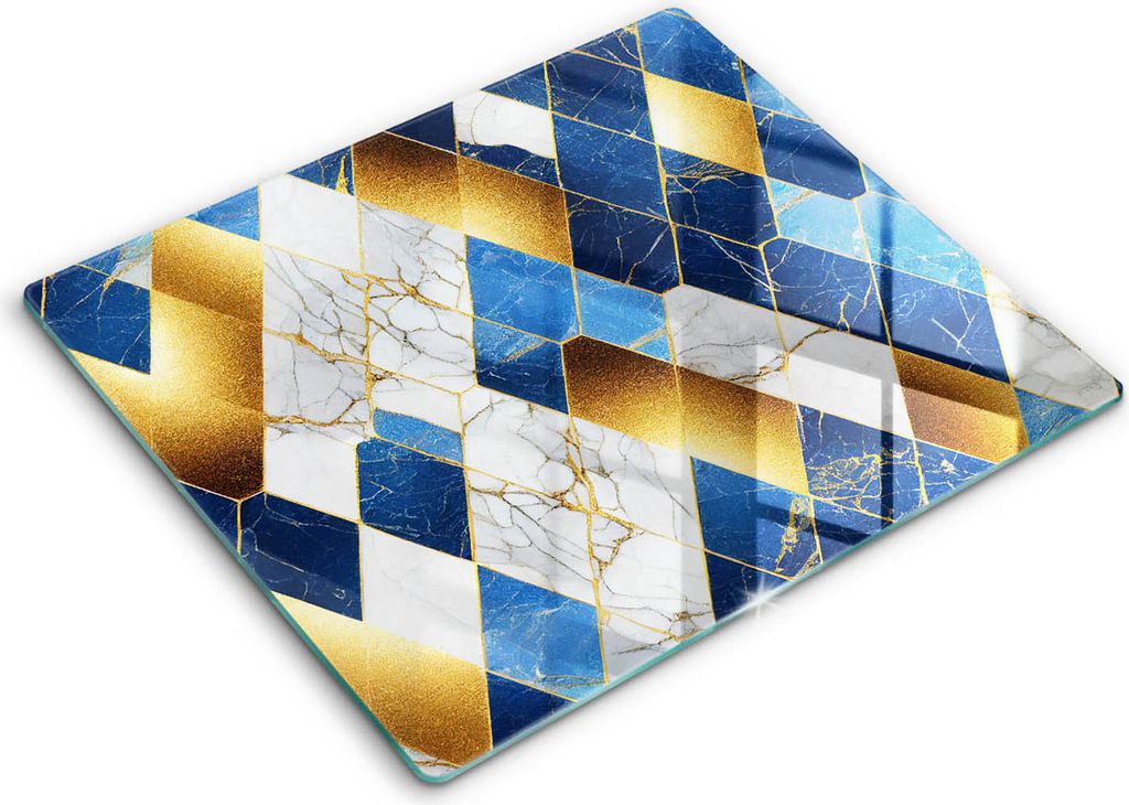 Glasschneideplatte - Herdabdeckplatte - 60x52 - Schneidebrett - Spritzschutz - Goldene Rombs Marmor