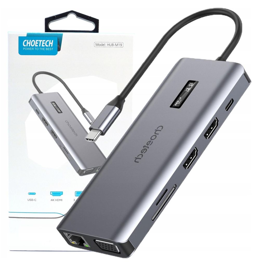 Choetech Multifunkčný rozbočovač s displejom 12W1 Usbc na Obrázok produktu 