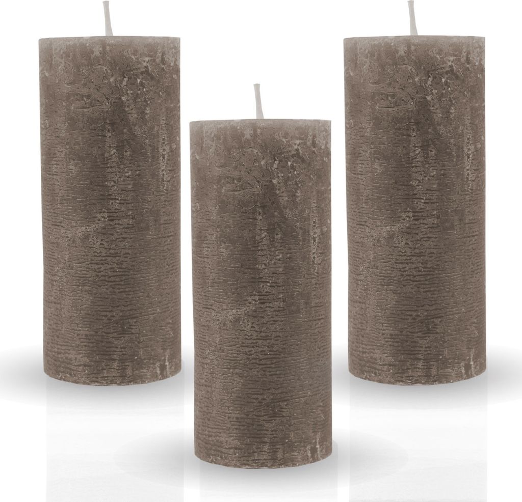 Bougies Rustique ( pack de 3 ) Taupe Ø7cm x 15cm Image du produit 