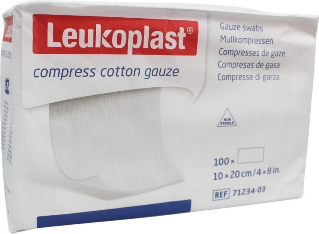 Leukoplast Mullkompressen, compress Baumwolle gauze, unsteril, 100 Stück (10 x 20 cm)