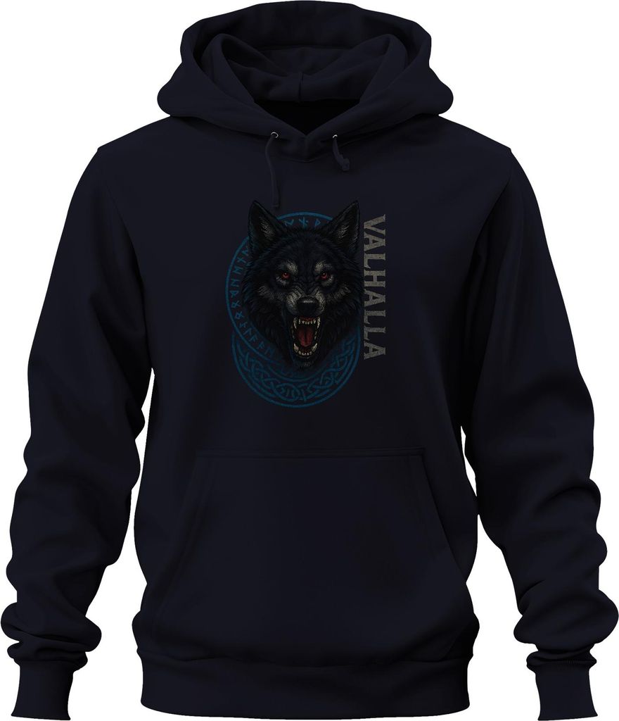Wikinger Wolf Valhalla Runenkreis nordisch keltisch Fenrir Gothic Uni Hoodie Kapuzenpullover, Navy, XXL