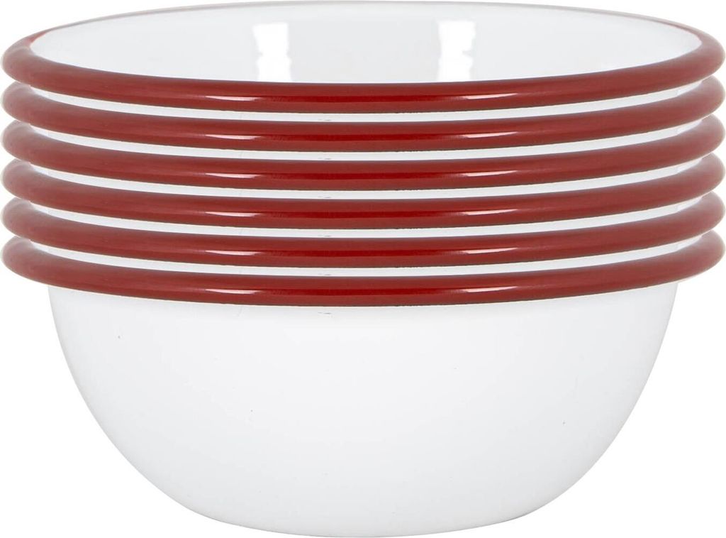Argon Ta Weiße Emaille-Schüsseln - Stahl Outdoor-Camping-Geschirr Geschirr - 16cm - Rot - Packung mit 6