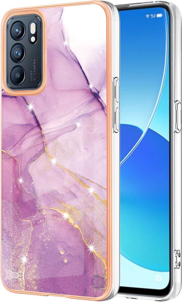 Reno6 5G Case, WindCase Marble Pattern Hybrid Hard Back Weich TPU Bumper Protective Case Cover for OPPO Reno6 5G Pink