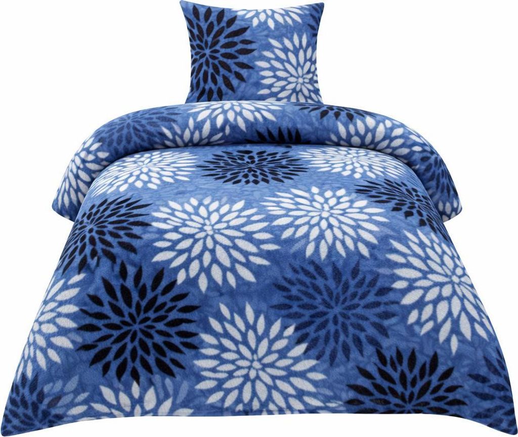 Fleece Bettwäsche Flausch 135x200 80x80cm Kreise Blau: 2tlg.