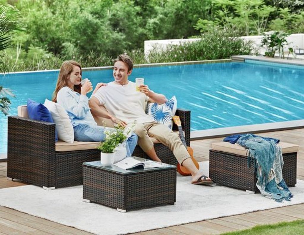 SONGMICS (5-tlg) Gartenlounge-Set, Tisch, Fußhocker und Produktbild 3